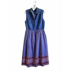 Speed Control Sleeveless Denim and Patterned Midi Dress Size 1X